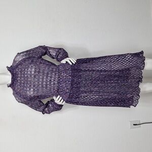 Vintage Liz Roberts Unique Purple Ditsy Print Pleated Y2K Midi Skirt/Top Set *14